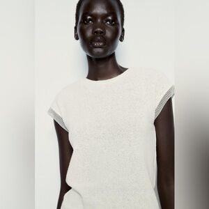 ZARA COTTON T-SHIRT WITH EMBELLISHED TRIM